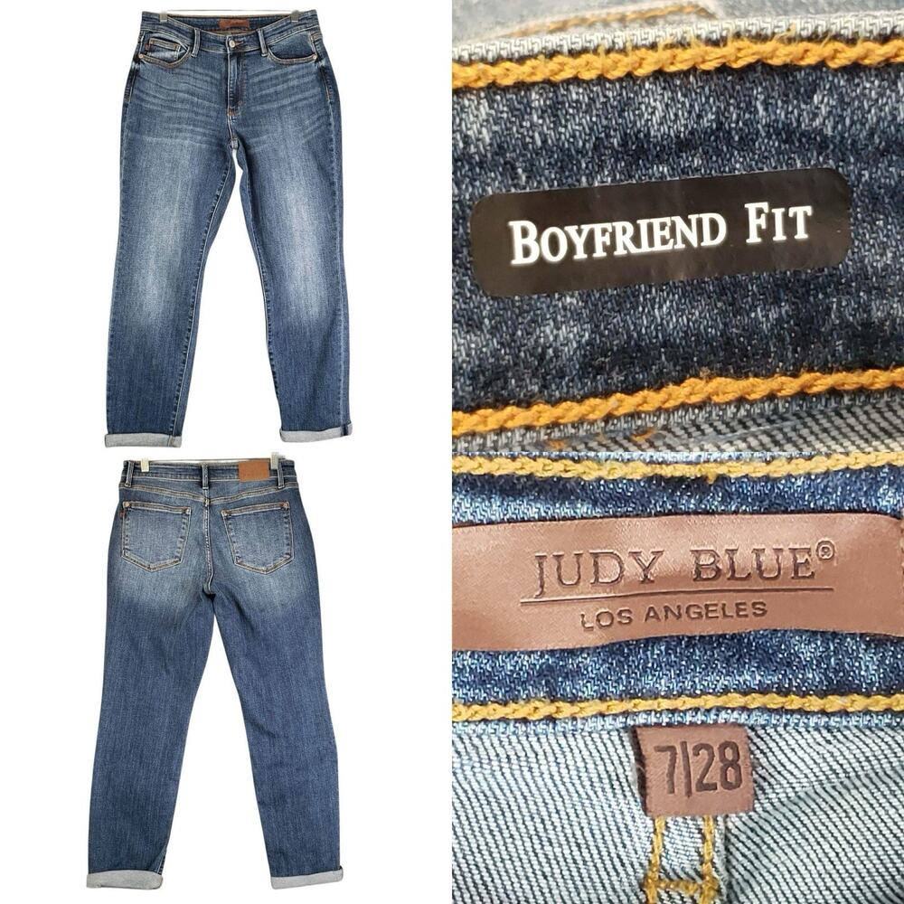 Judy Blue Jeans Women’s Size 7/28 Boyfriend Fit Cuffed 5-Pocket Mid Rise